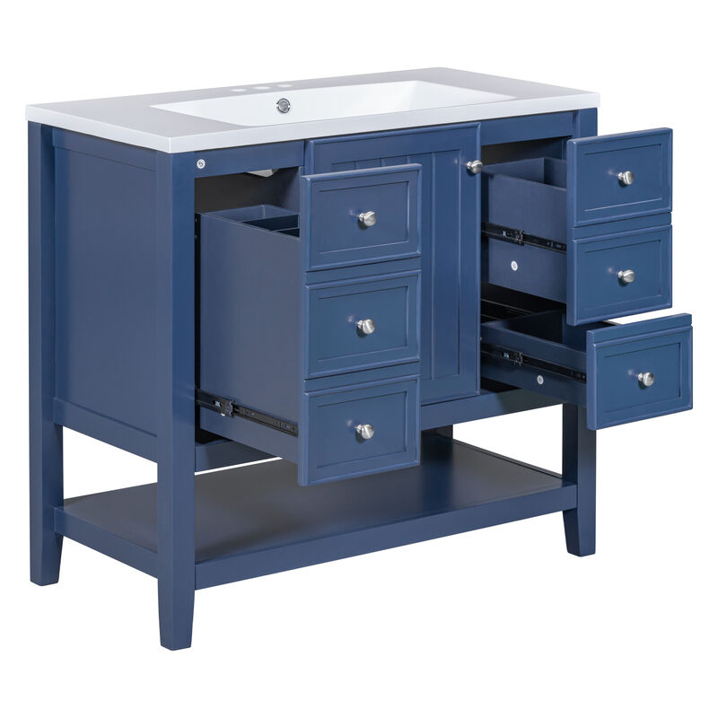Whisen 36" Bathroom Storage Cabinet Bathroom Vanity with Ceramic Sink, One Cabinet and 3 Drawers image number 9