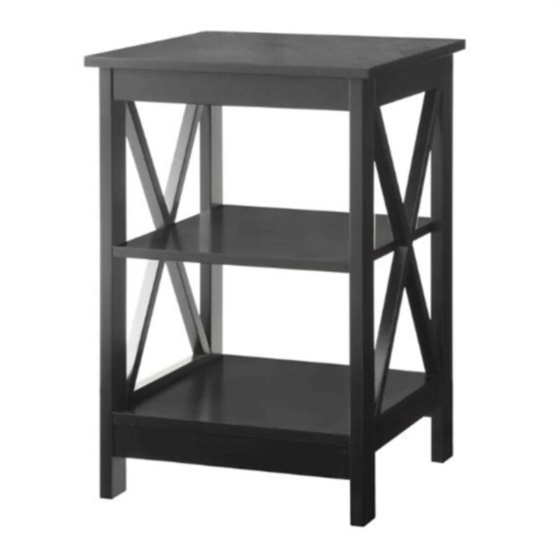 Wood X-Design End Table Nightstand with 3 Open Storage Shelves
