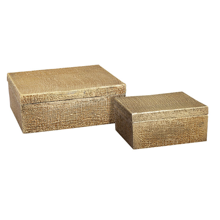 Square Linen Texture Box - Small Gold