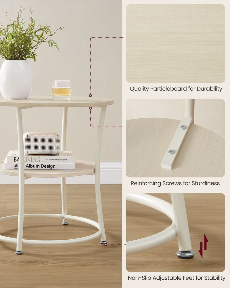 Small Round End Table with 2 Shelves &ndash; Ideal for Compact Living Spaces or Minimalist Interiors