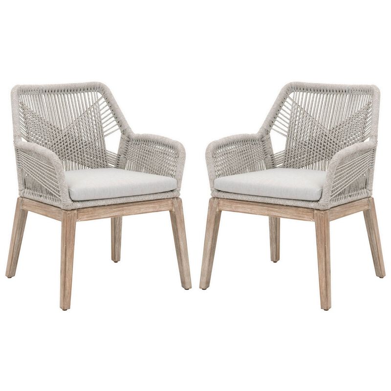 19.5 Inches Intricate Rope Weaved Arm Chair, Set of 2, Gray-Benzara