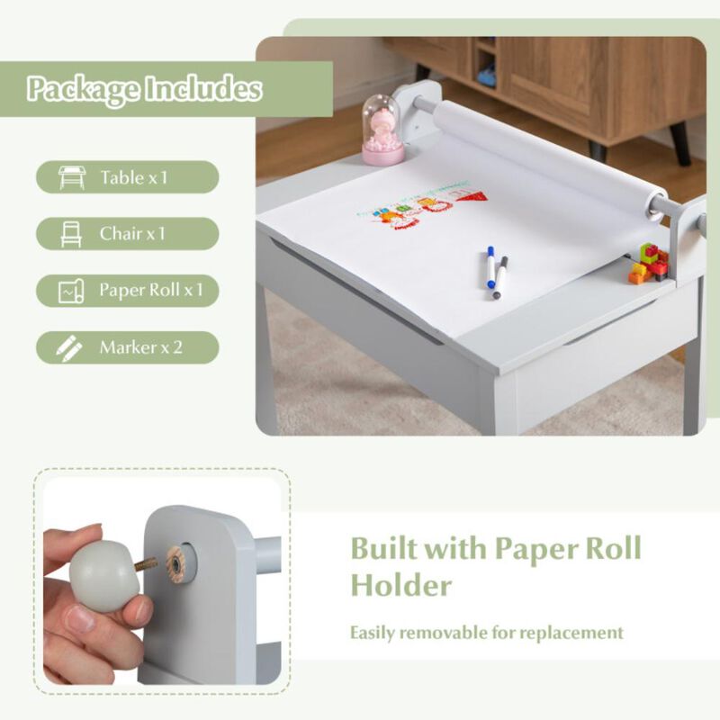 Hivvago Wooden Kids Table and Chair Set with Storage and Paper Roll Holder image number 5