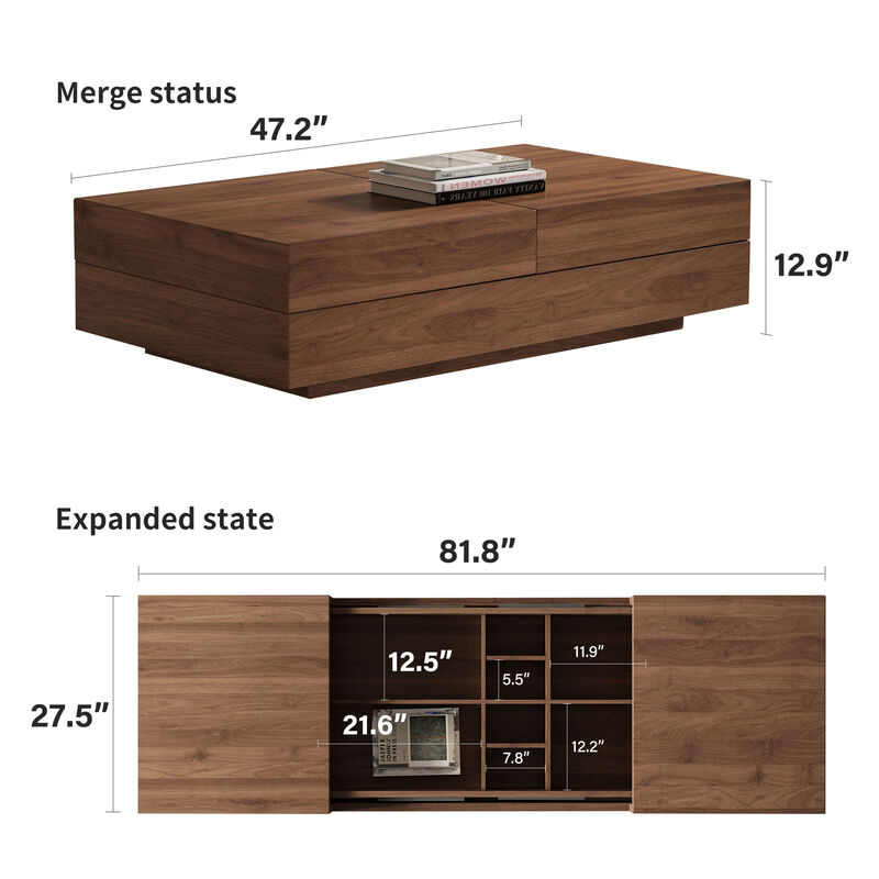 Extendable walnut table w/ storage, 47–82"