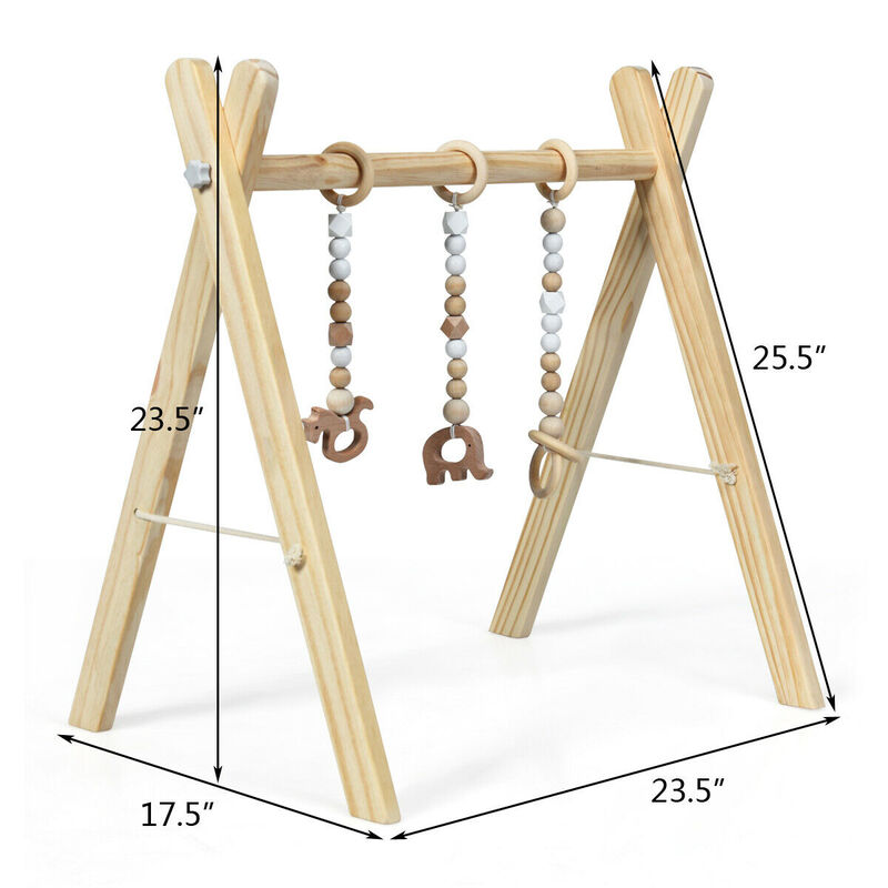 Portable 3 Wooden Newborn Baby Exercise Activity Gym Teething Toys Hanging Bar