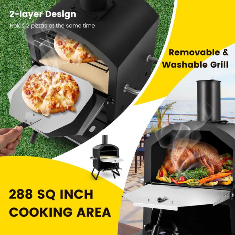 Hivvago 2-Layer Pizza Oven with Removable Cooking Rack and Folding Legs