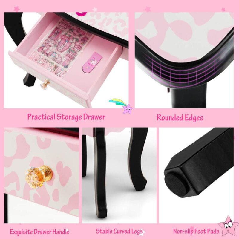 Hivvago Kid Vanity Set with Tri-Folding Mirror and Leopard Print
