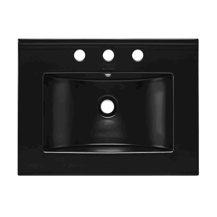 24" 3-Hole Widespread Vanity Sink Top in Glossy Black