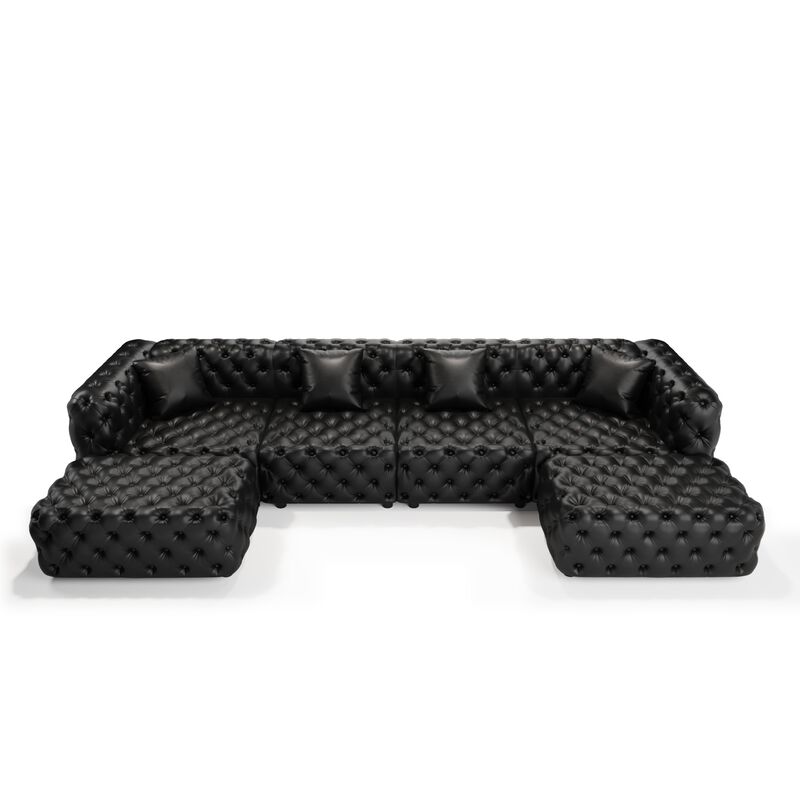 Whisen 4-Seat Modern Modular Sectional with 2 Ottomans, Faux Leather Upholstered, for Living Room image number 0
