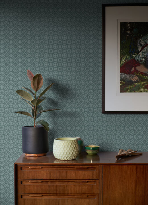 Larsson Teal Ogee Wallpaper (Set of 2)