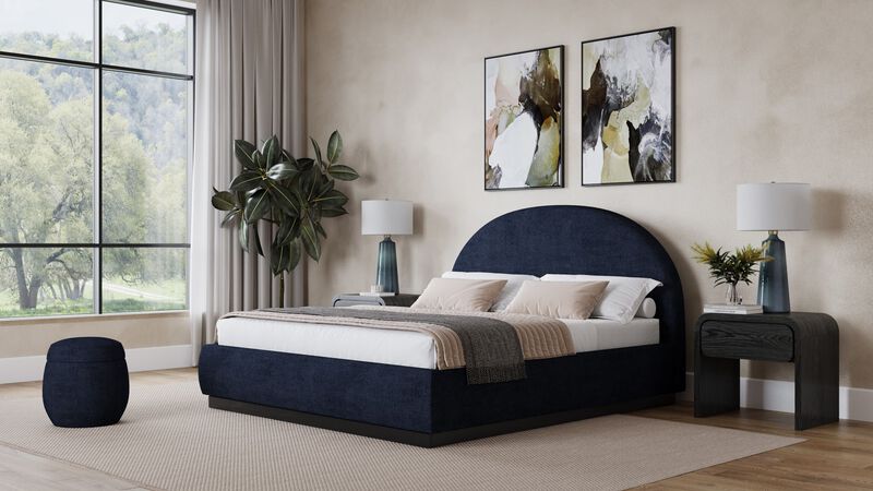 Flex California King-size Upholstered Bed in Blue Jeans Chenille