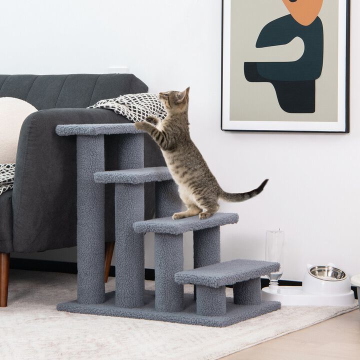 4-Step Pet Stairs Carpeted Ladder Ramp Scratching Post Cat Tree Climber
