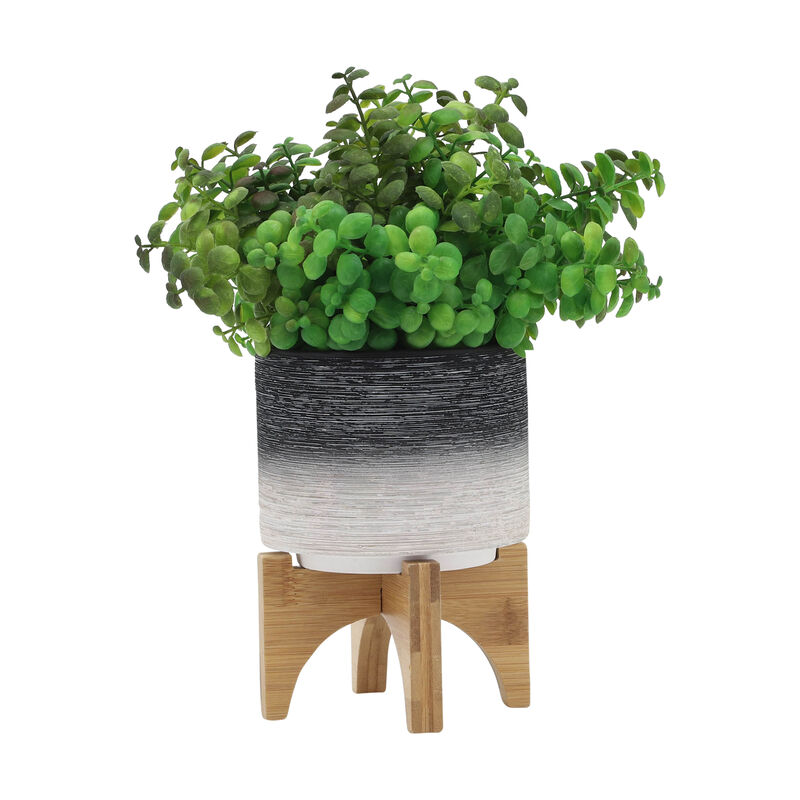 Ceramic Planter On Wood Stand image number 2