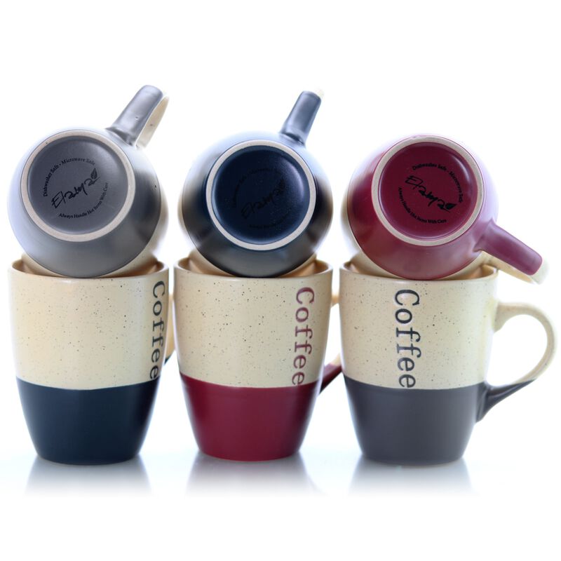 Elama Coffee House 6-Piece 12 oz. Mug Set with Stand, Assorted Colors