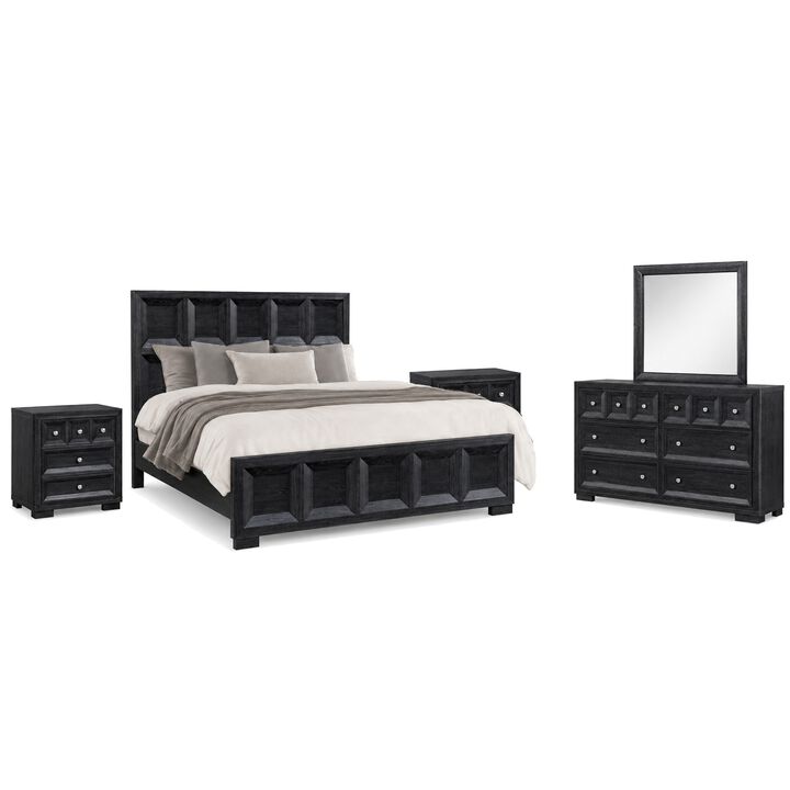 Kizie 5pc Queen Bedroom Set, Recessed Panel, Weathered Black Wood