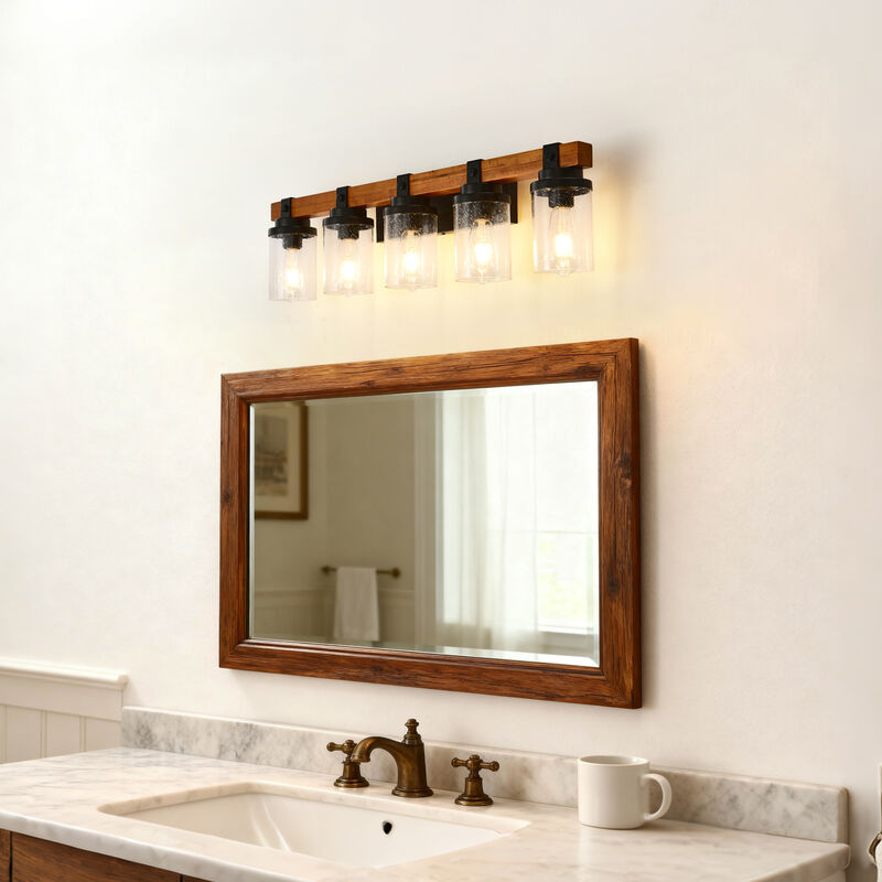 ELEMENT ACE 5-Light Wall Mount Lamp with Clear Glass Shades, Moisture & Corrosion Resistant Vanity Lighting for Bathroom Kitchen Dining Room, Easy to Install image number 1