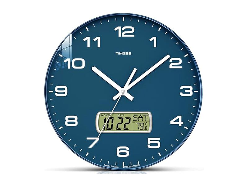 LCD Display Perpetual Calendar Temperature Wall Clock 12 Inch Silent Non Ticking image number 0