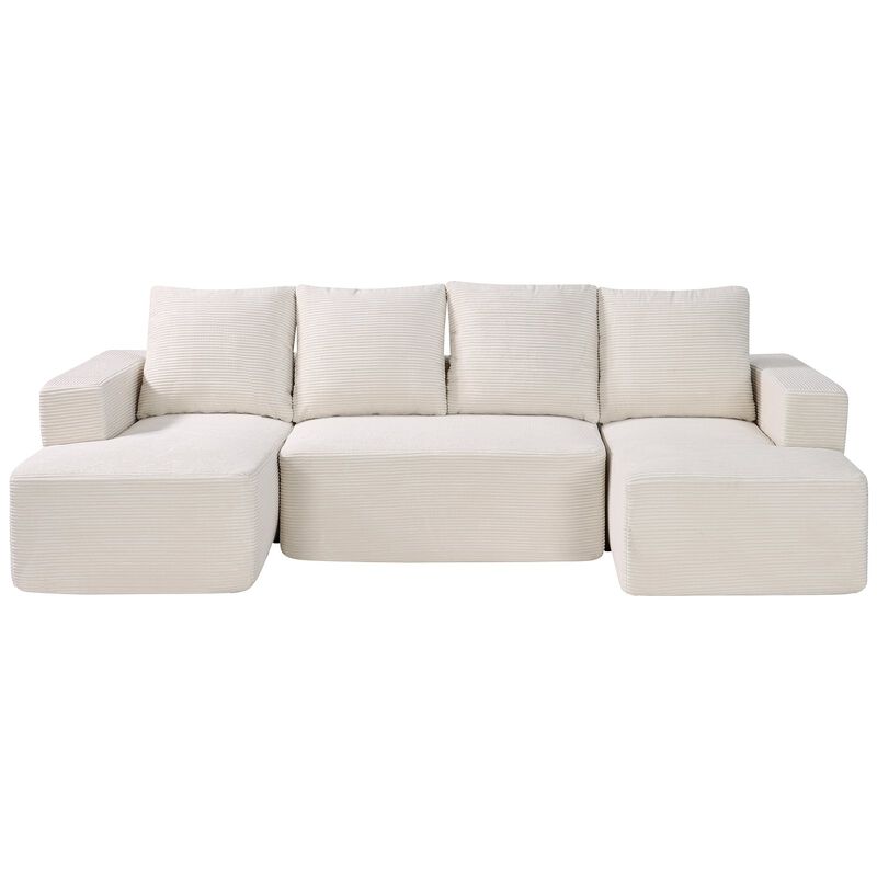 Corduroy Modular Sectional Couch with Chaise and Soft Cushions for Living Room