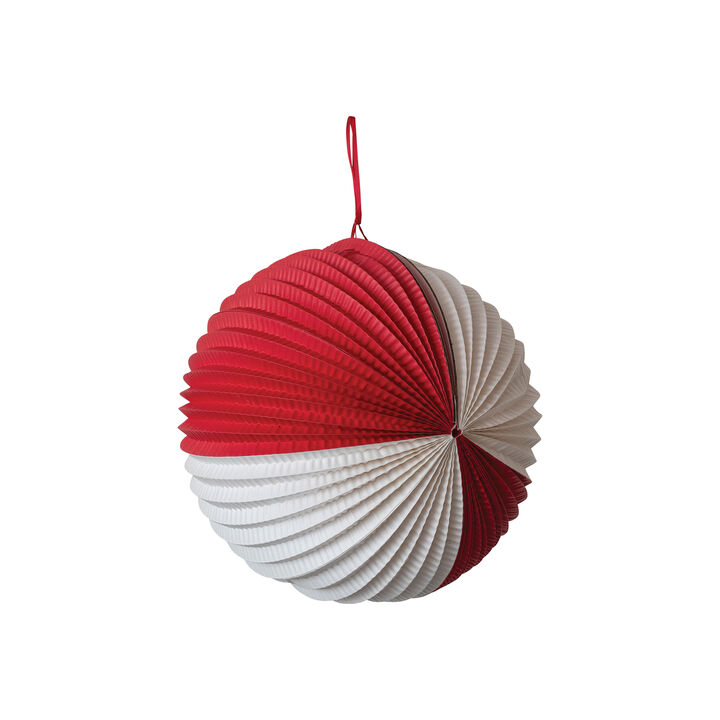 Crinkle Paper Folding Ball Ornament, Red and White