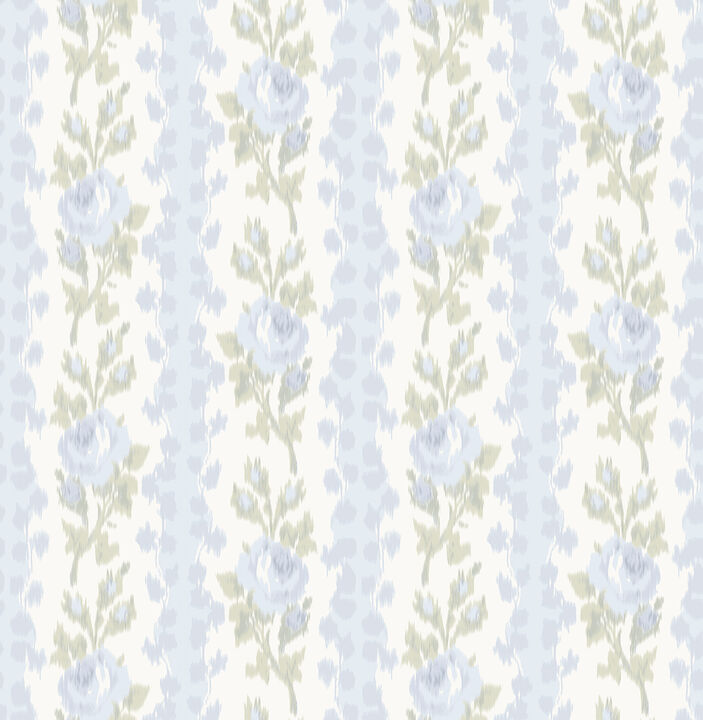 Blooming Heirloom Blue Romance Rose Stripe Wallpaper