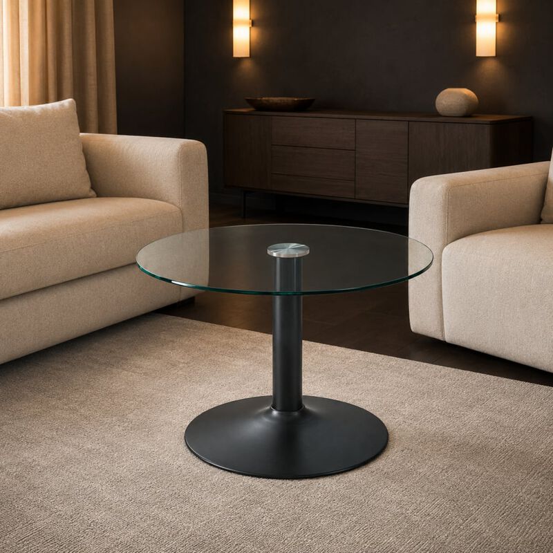 GOODSILO Round Tempered Glass Coffee Table with Sturdy Metal Base Multi-Purpose Side Table for Living Room Balcony Study Small Apartment Friendly Home Furniture image number 2