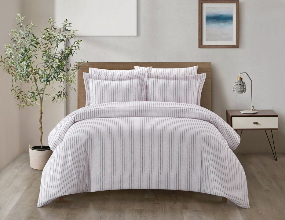 Chic Home Wesley Duvet Cover Set Contemporary Solid White With Dot Striped Pattern Print Design Bed In A Bag Bedding - Sheets Pillowcases Pillow Shams Included - 7 Piece - Queen 90x90", Wine Red