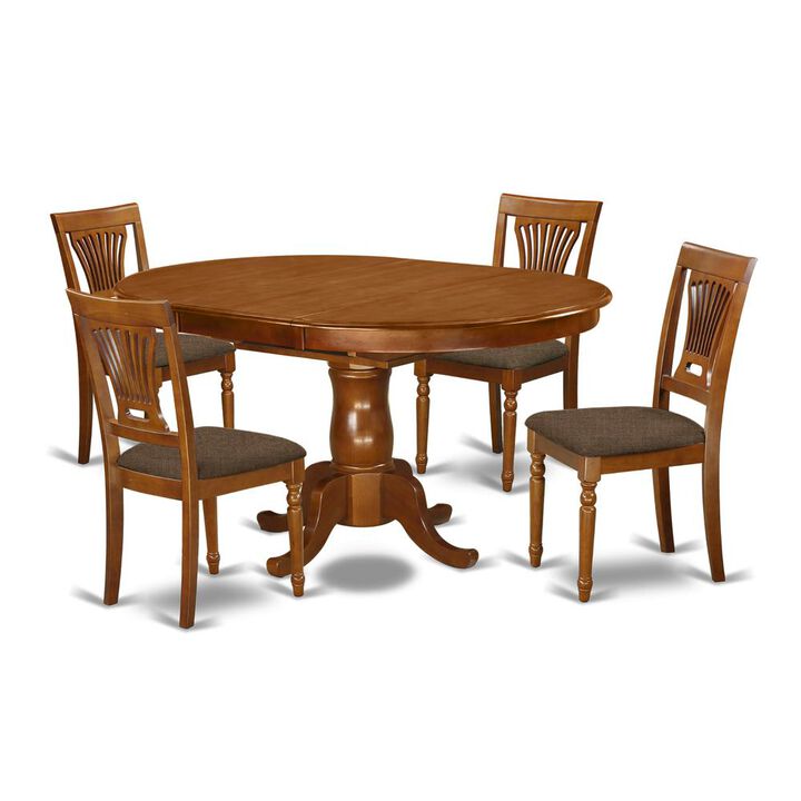 5 Pc set Portland Dining Table having 18" Leaf and 4 Cushiad Kitchen Chairs in Saddle Brown