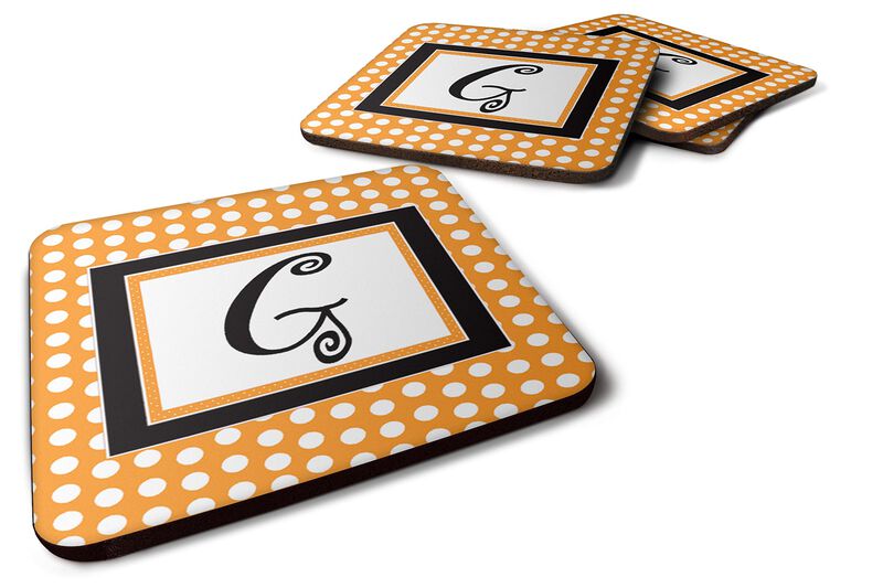 Caroline's Treasures CJ1033-GFC Monogram-Orange Polkadots Foam Coasters (Set of 4), Initial Letter G, 3.5 H x 3.5 W, Multicolor