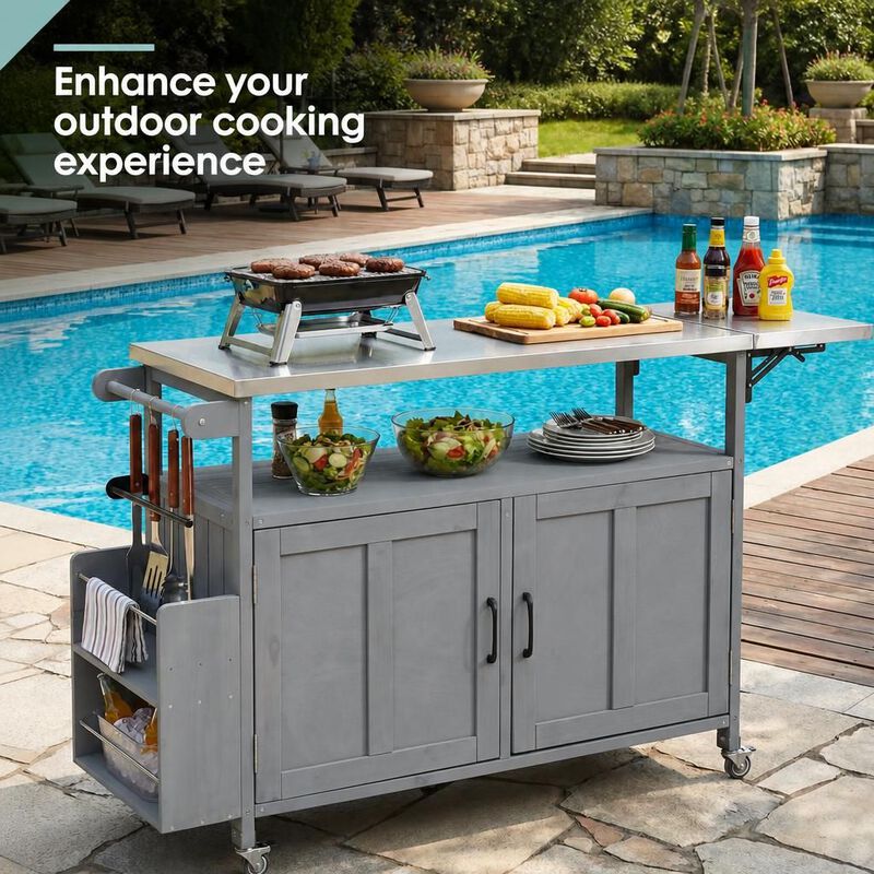 ELEMENT ACE Portable Foldable Outdoor Kitchen Island Mobile Patio Kitchen Cart with Lockable Wheels, Storage Cabinet and Towel Rack for Outdoor Cooking image number 4