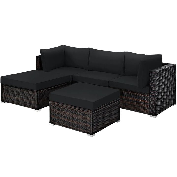 Mondawe 5 Pieces Patio Sectional Rattan Furniture Set with Ottoman Table