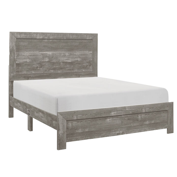 Ko Four Piece California King Size Bedroom Set, Panel Detailings, Black Metal Handles, Rustic Gray - Benzara