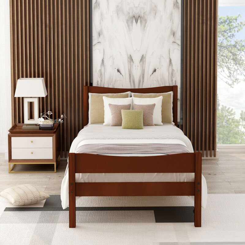 Streamdale Twin Size Wood Platform Bed With Headboard And Wooden Slat Support