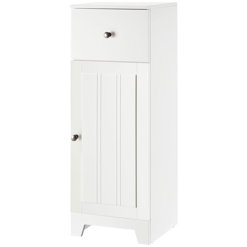 White Bathroom Storage Cabinet Unit with 1 Drawer, 1 Door and Adjustable Shelf