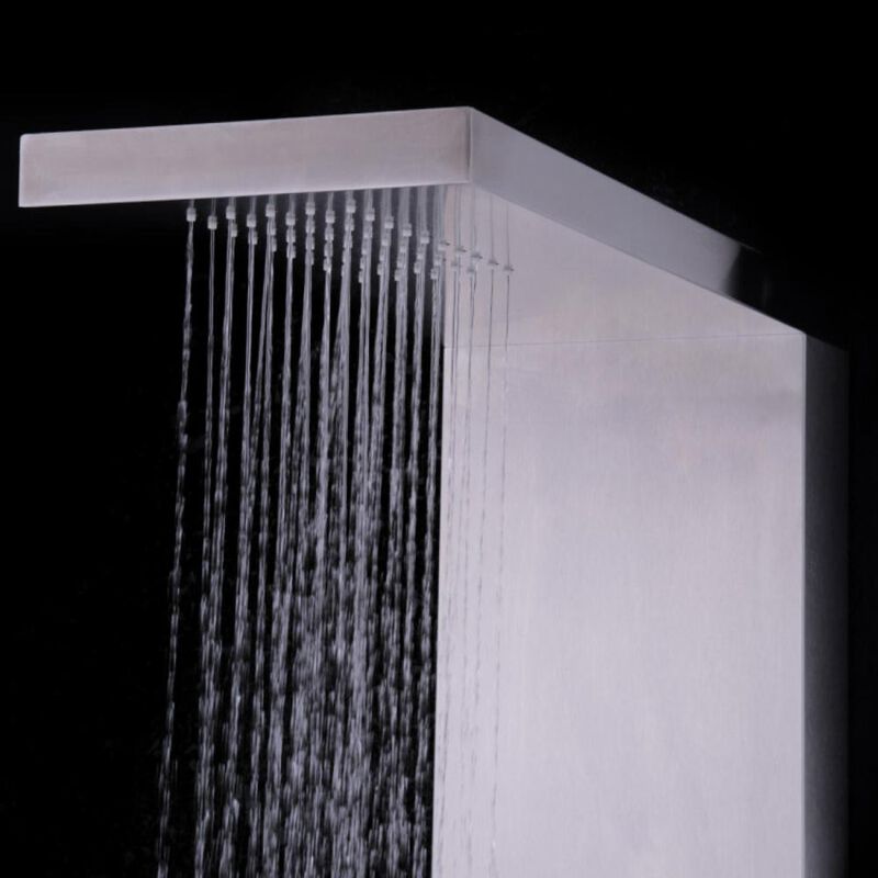 Brushed Stainless Steel Shower Panel with Rainfall and Waterfall Features for Luxury Bathroom
