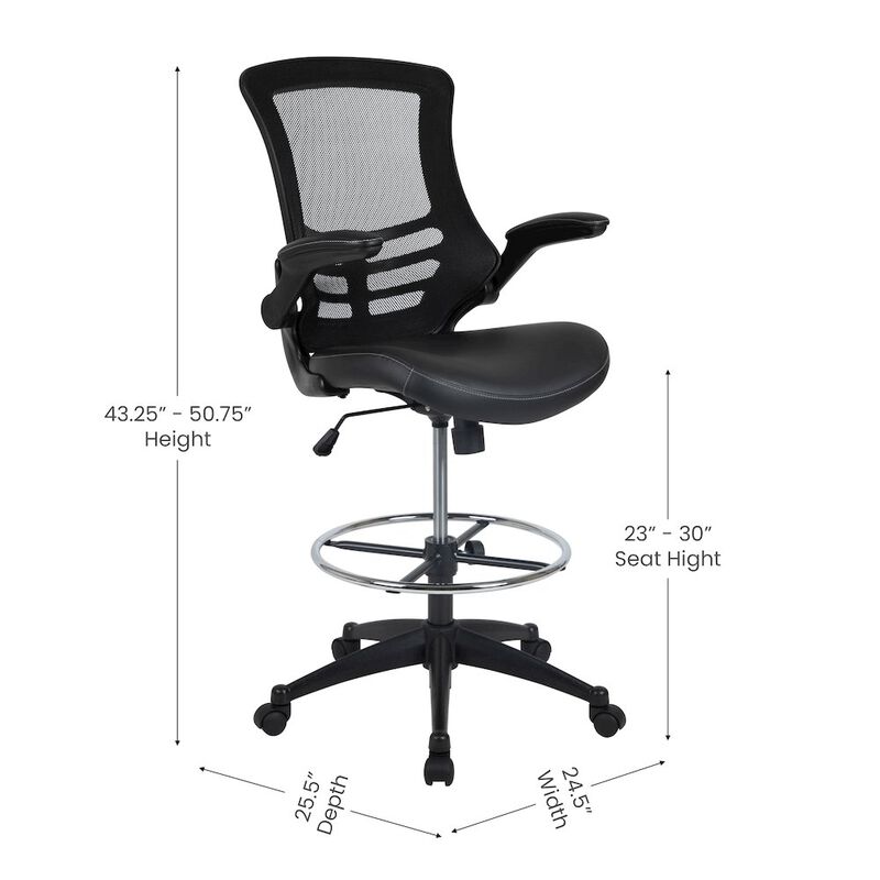 Flash Furniture Mid-Back Black Mesh Ergonomic Drafting Chair with LeatherSoft Seat image number 3