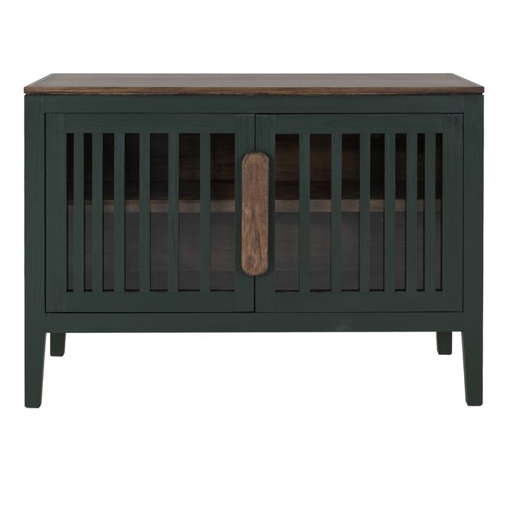 Maltie Sideboard Console Cabinet, 2 Doors, Forest Green Wood, 54 Inch - Benzara