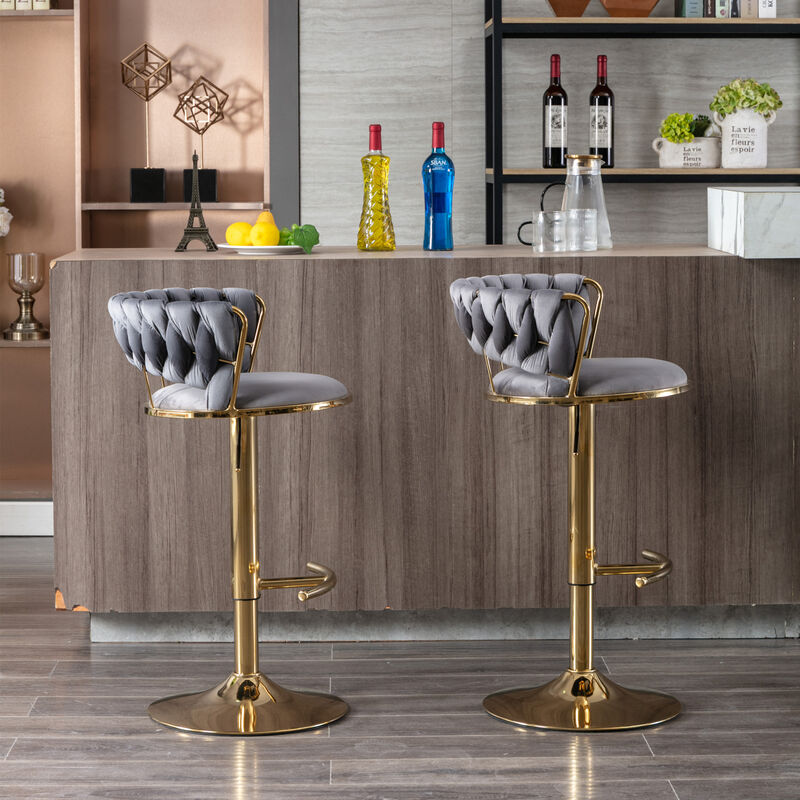 Set Of 2 Bar Stools, With Chrome Footrest And Base Swivel Height Adjustable Mechanical Lifting image number 2