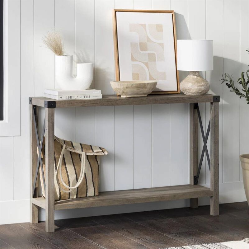 Hivvago Industrial Farmhouse Entryway Table / Console Table in Taupe Grey Wood Finish
