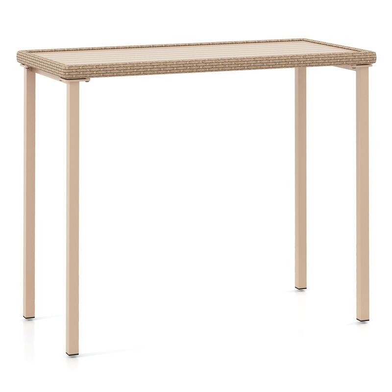 Modern Outdoor Bar Table with Heavy-Duty Steel Frame and Slatted Top