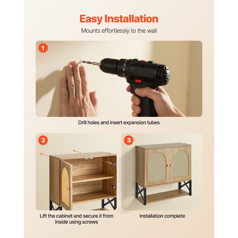 Bathroom Storage Cabinet Wall Mounted with Adjustable Shelf and Open Partition-Brown image number 5
