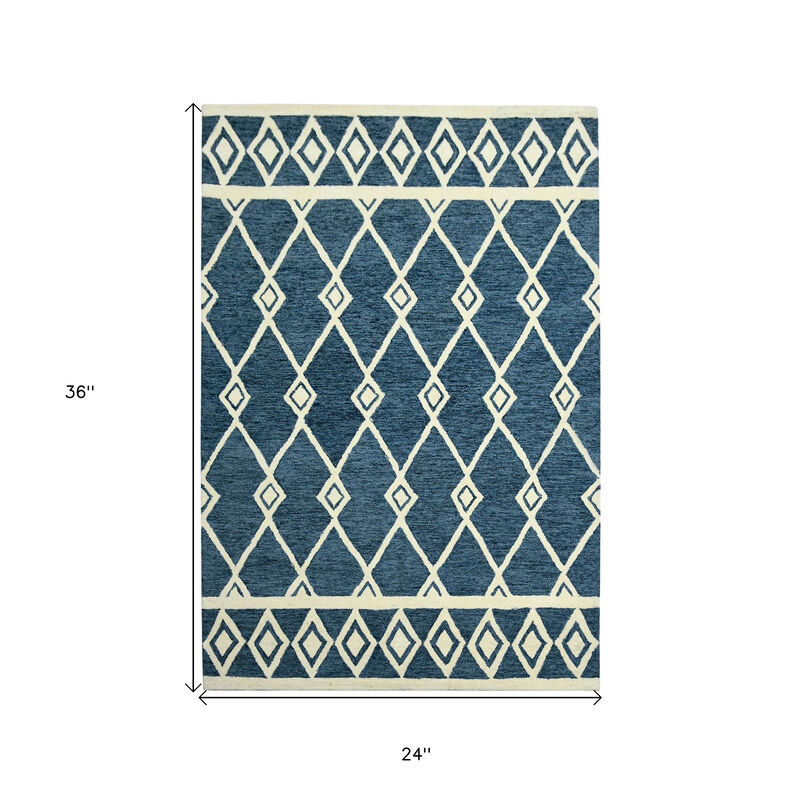 HomeRoots 2' X 3' Blue And Ivory Wool Argyle Hand Hooked Area Rug image number 6