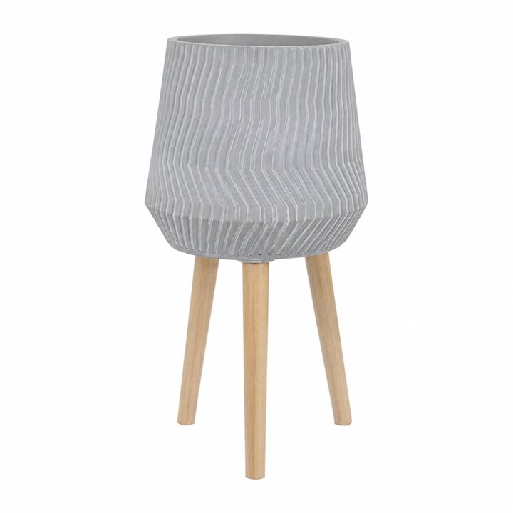 WOW PIONEER Indoor Outdoor Cement and Fir Wood Plant Stand Decorative Holder for Living, Dining, Bedroom and Patio Plant Display