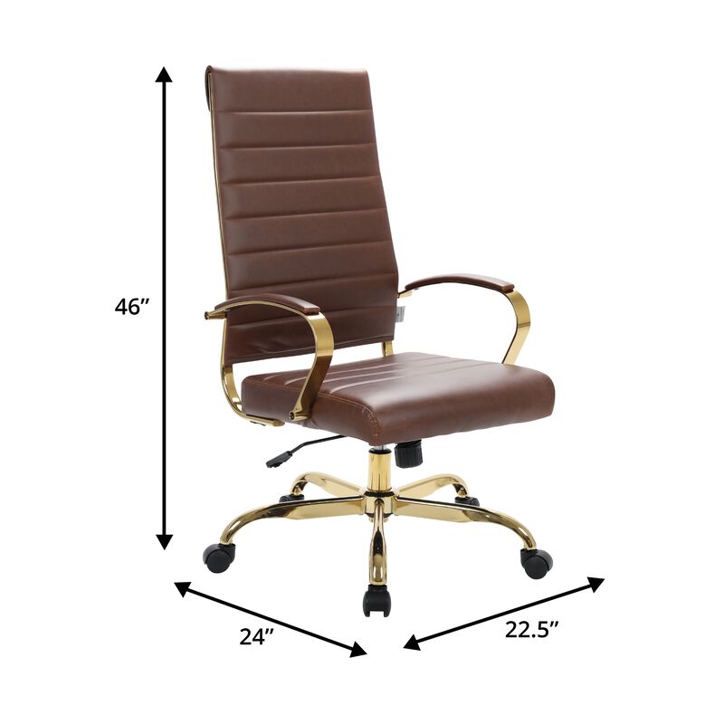 LeisureMod Benmar High-Back Leather Office Chair with Swivel, Tilt, Adjustable Height, Ergonomic Design for Home Office, Study, or Workspace
