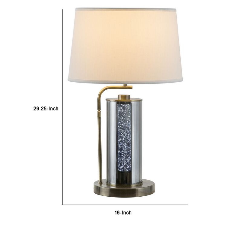 29 Inch Table Lamp with LED Night Light Stand, Glass, Antique Brass - Benzara