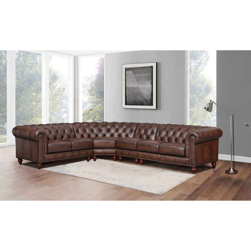 Alton Bay Top Grain Leather L-Shaped Chesterfield Sectional
