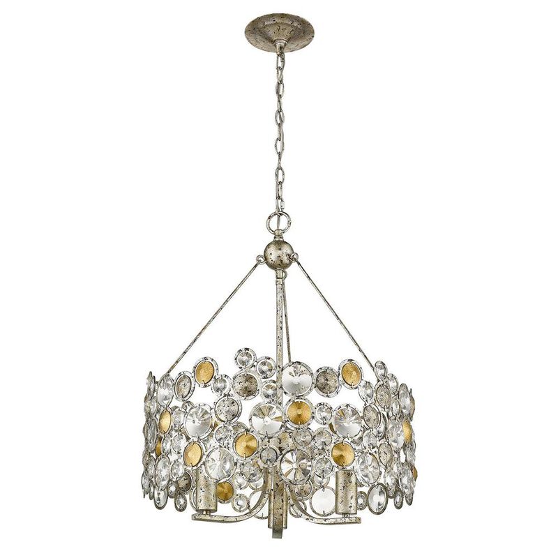 Hivvago Silver Three Light Metal and Crystals Dimmable Chandelier With Silver Shades