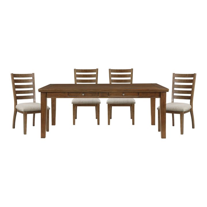 Cherry Finish Traditional Style 5pc Dining Set Drawers Table and 4x Side Chairs Ladder Back Design Wooden Furniture
