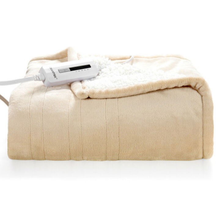 60 Inch x 50 Inch Electric Heated Throw Flannel and Sherpa Double-sided Flush Blanket