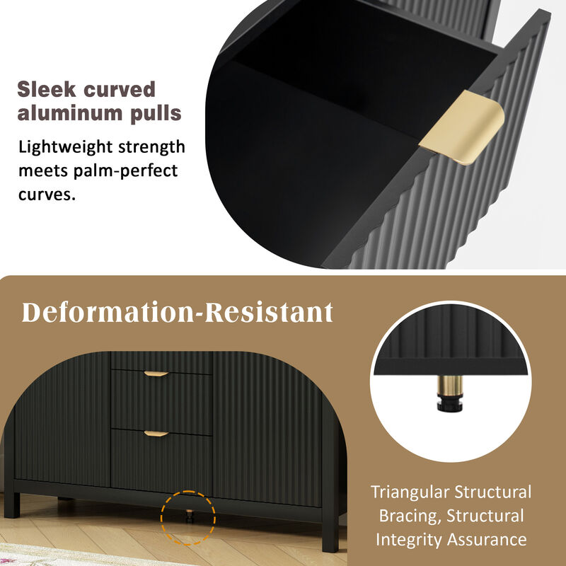 Merax U_STYLE Sideboard with Wave Design - 3 Adjustable Shelves