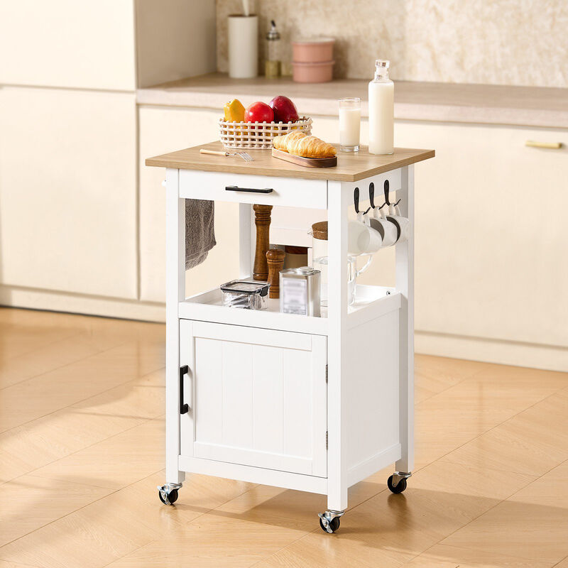 Kitchen Island Cart with Cabinet & Drawer &ndash; Mobile Table with Towel Rack, Hooks & Swivel Wheels image number 1