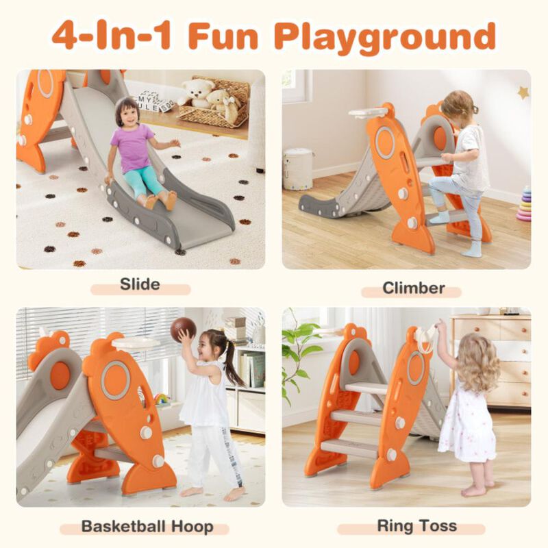 Hivvago 4 in 1 Indoor Slide for Kids Age 3+ Years with Basketball Hoop and Rings